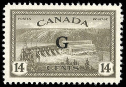 Hydro-Electric Power Plant, Quebec - Black Brown - G Overprint Canada Postage Stamp