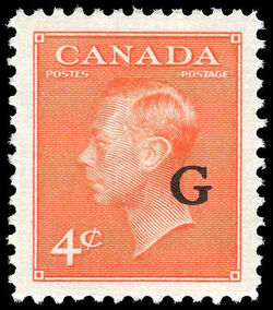King George VI - Orange Vermillion - G Overprint Canada Postage Stamp