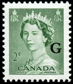 Queen Elizabeth II - Green - G Overprint Canada Postage Stamp