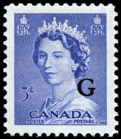Queen Elizabeth II - Ultramarine - G Overprint Canada Postage Stamp