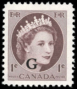 Queen Elizabeth II - Violet Brown - G Overprint Canada Postage Stamp