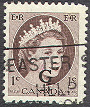 Queen Elizabeth II - Violet Brown - G Overprint - G Close to Mouth Canada Postage Stamp