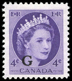 Queen Elizabeth II - Violet - G Overprint - Ribbed Horizontally Canada Postage Stamp