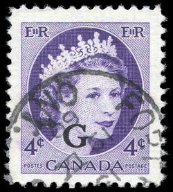 Queen Elizabeth II - Violet - G Overprint - Ribbed Vertically Canada Postage Stamp