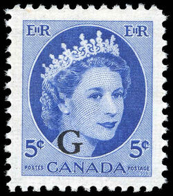 Queen Elizabeth II - Bright Blue - G Overprint - Ribbed Horizontally Canada Postage Stamp