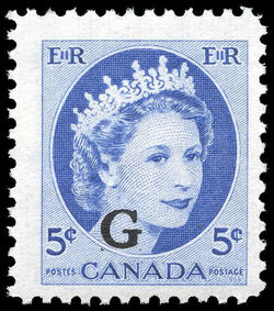 Queen Elizabeth II - Bright Blue - G Overprint - Ribbed Vertically Canada Postage Stamp