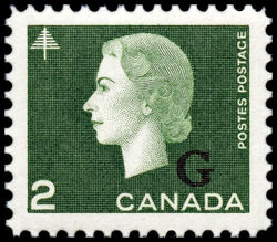 Queen Elizabeth II - Green - G Overprint Canada Postage Stamp
