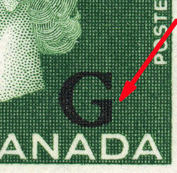 Queen Elizabeth II - Green - G Overprint - Blunt G Canada Postage Stamp