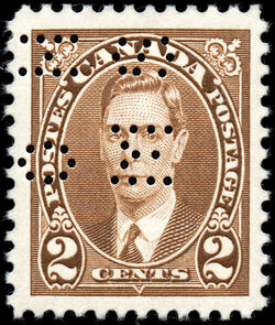 King George VI - Brown - OHMS - 4 Holes in Vertical H Bars Canada Postage Stamp