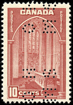 Memorial Chamber, Parliament Buildings, Ottawa - Dark Carmine - OHMS - 4 Holes in Vertical H Bars Canada Postage Stamp