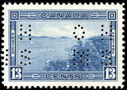 Entrance, Halifax Harbour - Deep Blue - OHMS - 4 Holes in Vertical H Bars Canada Postage Stamp