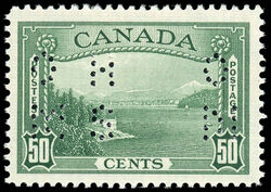 Entrance, Vancouver Harbour - Green - OHMS - 4 Holes in Vertical H Bars Canada Postage Stamp