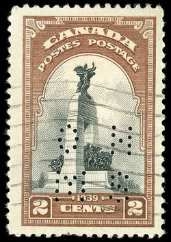National Memorial, Ottawa - Brown and Black - OHMS - 4 Holes in Vertical H Bars Canada Postage Stamp