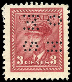 King George VI - Dark Carmine - OHMS - 4 Holes in Vertical H Bars Canada Postage Stamp