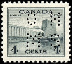 Canadian Grain Elevator - Greenish Black - OHMS - 4 Holes in Vertical H Bars Canada Postage Stamp