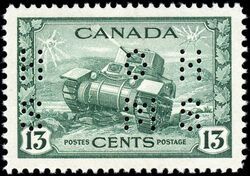 Ram Tank, Canadian Army - Dull Green - OHMS - 4 Holes in Vertical H Bars Canada Postage Stamp