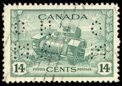 Ram Tank, Canadian Army - Dull Green - OHMS - 4 Holes in Vertical H Bars Canada Postage Stamp