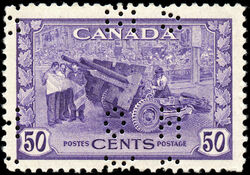 Canadian Munitions Factory - Violet - OHMS - 4 Holes in Vertical H Bars Canada Postage Stamp