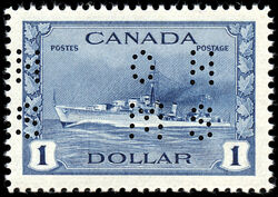 Destroyer, Royal Canadian Navy - Deep Blue - OHMS - 4 Holes in Vertical H Bars Canada Postage Stamp