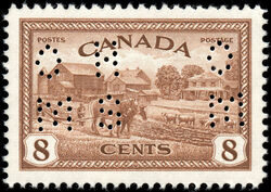 Canadian Farm Scene, Ontario - Red Brown - OHMS - 4 Holes in Vertical H Bars Canada Postage Stamp