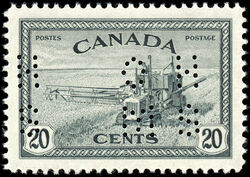 Combine Reaper And Thresher, Canadian Prairies - Slate Black - OHMS - 4 Holes in Vertical H Bars Canada Postage Stamp
