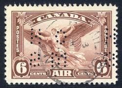 Daedalus in Flight, Air - Red Brown - OHMS - 4 Holes in Vertical H Bars Canada Postage Stamp