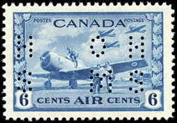 British Commonwealth Air Training Plan, Air - OHMS - 4 Holes in Vertical H Bars Canada Postage Stamp