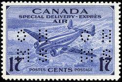 Trans-Canada Airplane, Air, Special Delivery - OHMS - 4 Holes in Vertical H Bars Canada Postage Stamp